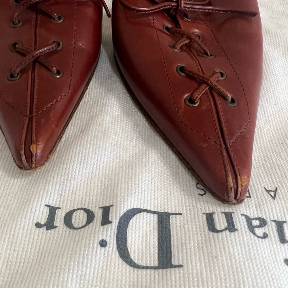 Christian Dior Brown  leather point toes mules/slides heel’s‎ sandals. Size 6 - Picture 5 of 10